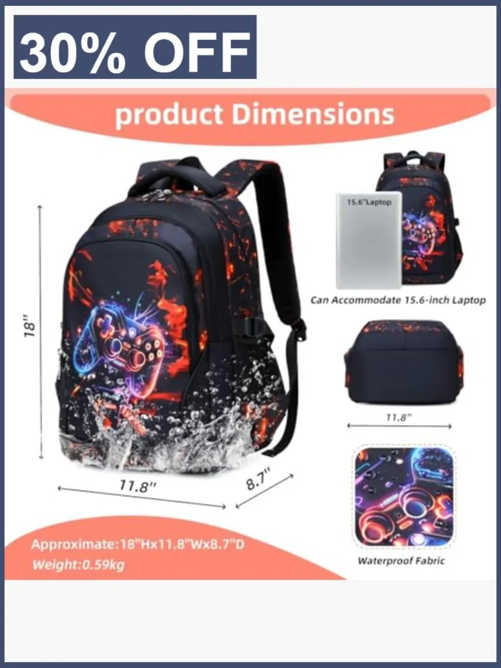 Kids Backpack for School Boys Waterproof Durable Bookbag Casual Travel Daypack